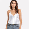 Multicolor Weekend Casual Backless Double Deep V-Neck Striped Cami Top Summer Women Going Out Sexy Vest