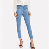 Pearl Beaded Frayed Hem Jeans 2022 Summer Blue Mid Waist Pocket Zipper Fly Jeans Women Raw Hem Denim Casual Pants