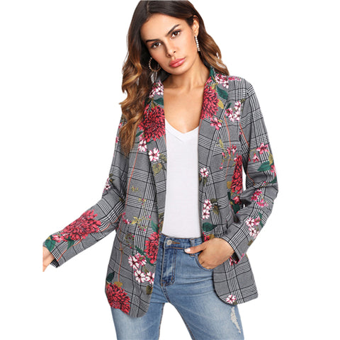 Plaid Blazer Women Long Sleeve Womens Colored Fashion Blazer Multicolor Shawl Collar Pocket Casual Floral Blazer