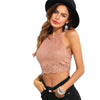 Scallop Laser Suede Halter Top Pink Cut Out Backless Women Plain Vest 2022 Summer New Female Sexy Party Crop Top Vest