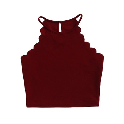 Scallop Trim Halter Top Summer Camisole Women Tops Burgundy Sexy Tops for Womens Vest Top Sleeveless Cami Top