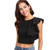 Sexy Black Ruffle Crop Tank Top Women New Clothing Round Neck Zipper Plain Top Vest 2022 Summer Slim Party Vest