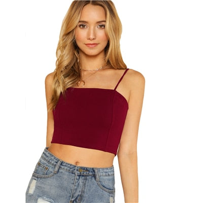 Sexy Solid Crop Cami Top Burgundy Spaghetti Strap Women Plain Party Vest 2022 Summer Fashion Female New Slim Top Vest