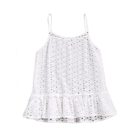 Sleeveless Top Women Summer Tops 2022 Ruffle Hem Eyelet Embroidered Cami Top White Spaghetti Strap Women Sexy Tops