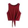 Summer Style Tank Top for Ladies Woman Casual Tops Plain Round Neck Sleeveless Tie Front Ribbed Crop Tank Top