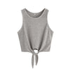 Summer Style Tank Top for Ladies Woman Casual Tops Plain Round Neck Sleeveless Tie Front Ribbed Crop Tank Top