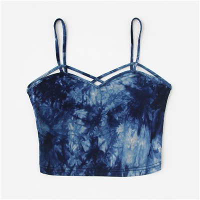 Summer Tops Sexy Tops for Women Navy Spaghetti Strap Slim Fit Camisole Crisscross Strappy Tie Dye Cami Top