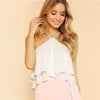 White Vacation Boho Bohemian Beach Backless Ruffle Tiered Layer Zipper Crop Halter Top Summer Women Solid Sexy Vest