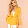 Yellow Split Sleeve Belted Outerwear Office Ladies Long Sleeve Plain Wrap Workwear Coat Women Autumn Elegant Clothes