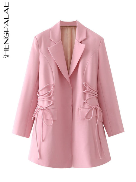 SHENGPAIAE  Casual Versatile Two Sides Drawstring Solid Color Ladies Suit 2023 Loose Ladies Jacket 5Q751