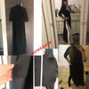 SHENGPALAE 2022 Spring Black Turtleneck Three Quarter Sleeve Split Hem Woman Floor-length Dress Female SC312