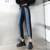 SHENGPALAE Autumn 2022 Women's High Waisted Jeans Loose Wide Leg All-match Contrast Color Stitching Straight Cowboy Pants 5A333