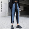SHENGPALAE Autumn 2022 Women's High Waisted Jeans Loose Wide Leg All-match Contrast Color Stitching Straight Cowboy Pants 5A333
