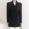 SHENGPALAE Black Irregular Blazer Women's Autumn 2022 Notched Loose Double Button Long Sleeve Split Suit Jacket