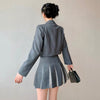 SHENGPALAE Chic Metal Chain Single Button Short Blazer And High Waist Pleated Contrast Color Mini Skirt For Women 5E3375