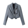 SHENGPALAE Chic Metal Chain Single Button Short Blazer And High Waist Pleated Contrast Color Mini Skirt For Women 5E3375