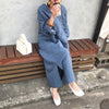 SHENGPALAE Chic Solid Color Derss Women's Autumn 2022 V-neck Loose Long Sleeve Side Slit Mid-calf Dresses Female