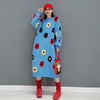 SHENGPALAE Floral Knitted Derss Women's Spring 2023 Round Neck Loose Long Sleeve Mid-calf Dresses Female Tide 5E6691