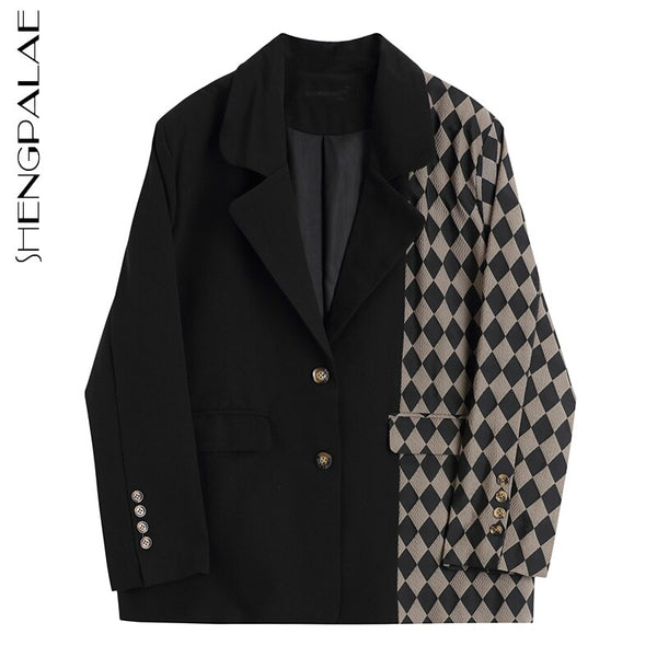 SHENGPALAE Irregular Plaid Blazer Women's Autumn 2022 Notched Loose Single Breasted Long Sleeve Suit Jacket Female