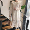 SHENGPALAE Lace Derss Women's Autumn 2022 Peter Pan Collar Loose Long Sleeve Mid-calf Flounced Edge Dresses Female