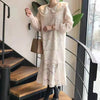 SHENGPALAE Lace Derss Women's Autumn 2022 Peter Pan Collar Loose Long Sleeve Mid-calf Flounced Edge Dresses Female
