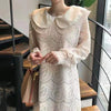 SHENGPALAE Lace Derss Women's Autumn 2022 Peter Pan Collar Loose Long Sleeve Mid-calf Flounced Edge Dresses Female