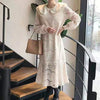 SHENGPALAE Lace Derss Women's Autumn 2022 Peter Pan Collar Loose Long Sleeve Mid-calf Flounced Edge Dresses Female