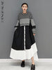 SHENGPALAE Plaid Sweater Spliced Contrast Color Derss Women's Spring 2023 O-neck Loose Long Sleeve Mid-calf Dresses
