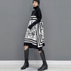 SHENGPALAE Printed Blue Knitted Dress Women's Winter 2022 Turtleneck Loose Long Sleeve Knee-length Dresses Female