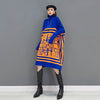 SHENGPALAE Printed Blue Knitted Dress Women's Winter 2022 Turtleneck Loose Long Sleeve Knee-length Dresses Female