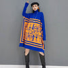 SHENGPALAE Printed Blue Knitted Dress Women's Winter 2022 Turtleneck Loose Long Sleeve Knee-length Dresses Female
