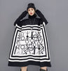 SHENGPALAE Printed Blue Knitted Dress Women's Winter 2022 Turtleneck Loose Long Sleeve Knee-length Dresses Female