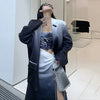 SHENGPALAE Gradient color single button long sleeve loose blazer and high waist folds split mid-calf skirt for women in autumn