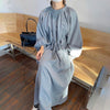 SHENGPALAE Minimalist Dress Women's Spring 2022 Round Neck Drawstring Waist Loose Long Lantern Sleeve Dresses Female 5B650