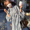 SHENGPALAE Minimalist Dress Women's Spring 2022 Round Neck Drawstring Waist Loose Long Lantern Sleeve Dresses Female 5B650