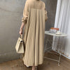 SHENGPALAE Patchwork Dsegin Dress Women's Spring 2023 Round Neck Back Pleated Loose Long Sleeve Plus Velvet Dresses Robe