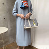 SHENGPALAE Patchwork Dsegin Dress Women's Spring 2023 Round Neck Back Pleated Loose Long Sleeve Plus Velvet Dresses Robe