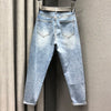 SHENGPALAE Personality Patch Harlan Jeans Women's Spring 2022 High Waist Loose Contrast Color Denim Radish Pencil Pants 5B93