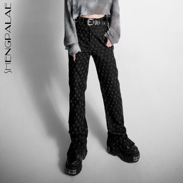 SHENGPALAE Ripped Jeans Women's Spring 2022 High Waist Black Straight Tube Loose Streetwear Denim Pants Female Trendy 5A1357