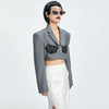SHENGPALAE Women Gray Spliced Single Button Blazer Spring Autumn 2022  Lapel Long Sleeve Loose Fit Jacket Tide