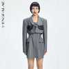 SHENGPALAE Women Gray Spliced Single Button Blazer Spring Autumn 2022  Lapel Long Sleeve Loose Fit Jacket Tide
