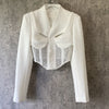 SHENGPALAE white lace hollow out blazer women's autumn 2022 V-neck loose single breasted long sleeve suit jacket