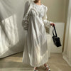 SHENGPLLAE Elegant Flods Dress Women's Spring 2022Round Neck Loose Long Puff Sleeve Solid Color Mid-calf Dresses Female 5C42
