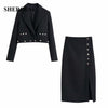 SHEROUSE Two piece set Women suits Cropped Blazer High Midi Skirt Elegant Chic Lady 2 piece set Woman blazer set