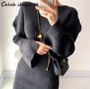 SHIJIA Autumn Apricot Knitted Dress Female O-neck Elegant Mini Bodycon Dress Korean Style Slim Waist Sweater Dresses Ladies