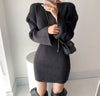 SHIJIA Autumn Apricot Knitted Dress Female O-neck Elegant Mini Bodycon Dress Korean Style Slim Waist Sweater Dresses Ladies