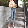 SHIJIA High Waist Elastic Skinny Jeans Woman Hole Ripped Denim Pencil Jeans Female Light Blue Vintage Bottoms Femme Chic 2022