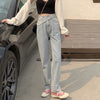 SHIJIA Inclined Belt Woman Jeans Vintage Blue Korean High Waisted Straight Leg Denim Pants Female Fall Y2k Jeans Mom