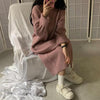 SHIJIA Khaki Long Knitted Dress Woman Autumn Winter 2022 Korean Sweater Dress Vestido Female O-neck Long Sleeve Knitwear