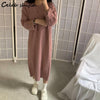 SHIJIA Khaki Long Knitted Dress Woman Autumn Winter 2022 Korean Sweater Dress Vestido Female O-neck Long Sleeve Knitwear